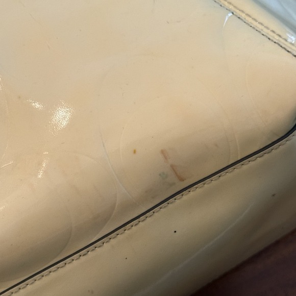 Coach Peyton Patent Leather Shoulder Tote F20028 Butter Yellow Cognac Trim Purse - Picture 10 of 14